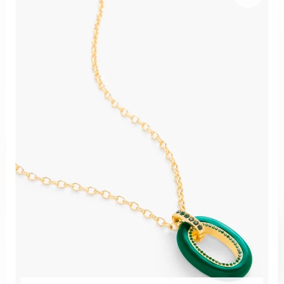 TALBOTS OVAL ENAMEL PAVÉ PENDANT NECKLACE COLOR HIGHLAND GREEN/GOLD - Picture 2 of 4